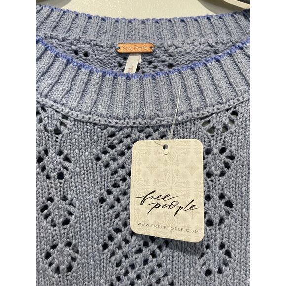 NWT Free People Eloise Puff Sleeve Pullover Sweater Falling Water Combo Women XS - Picture 4 of 6